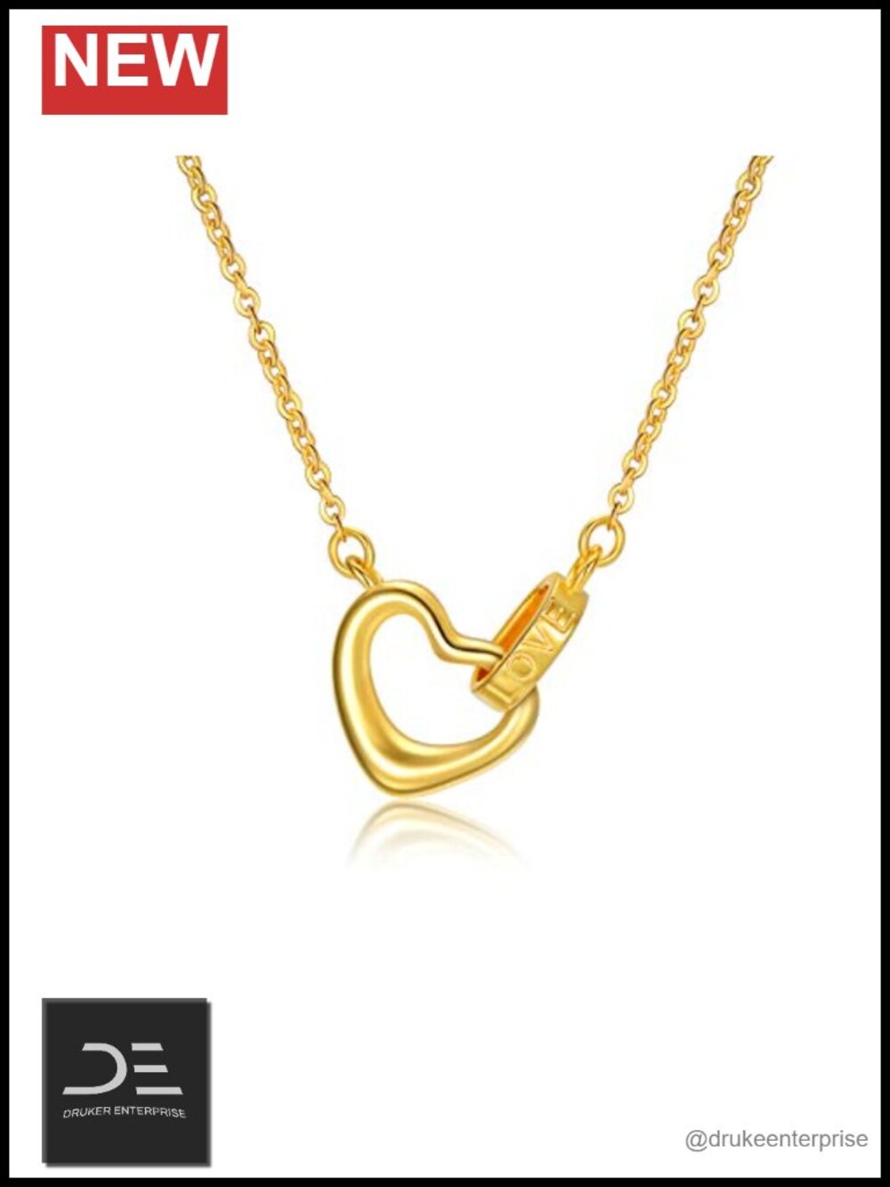18K Solid Gold Open Heart Pendant Necklace 16+2" Adjustable Chain Hypoallergenic